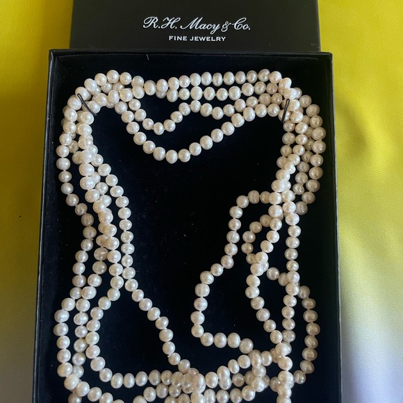 100in Endless Freshwater Pearl Rope Necklace 7-8mm Knotted White Cream Wrap - Picture 12 of 14